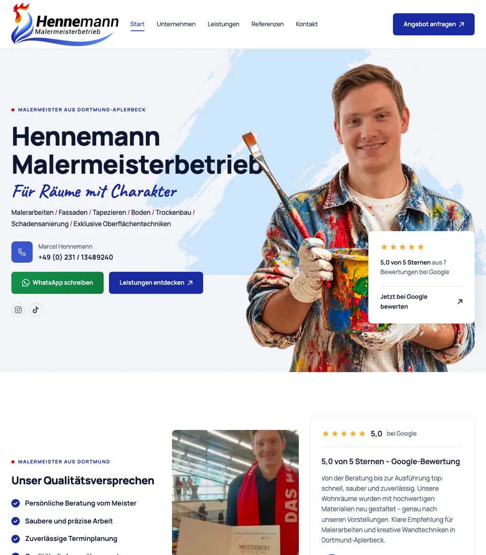 Vorschau der neuen Startseite von Hennemann Malermeisterbetrieb